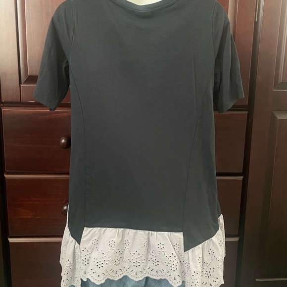 LOGO by Lori Goldstein Cotton Modal Elbow Sleeve Eyelet Hem Top - Picture 6 of 8